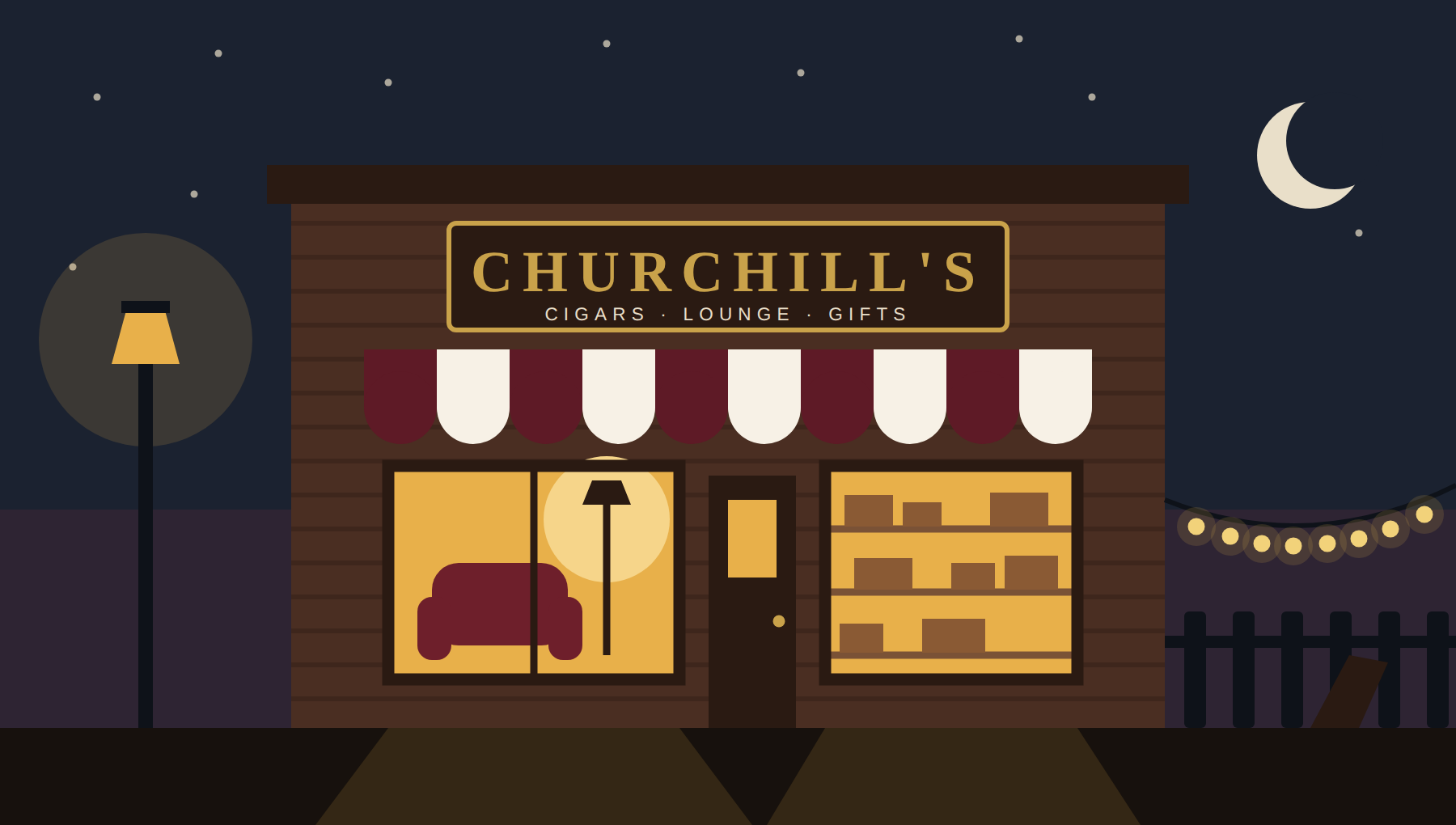 Storefront at dusk illustration