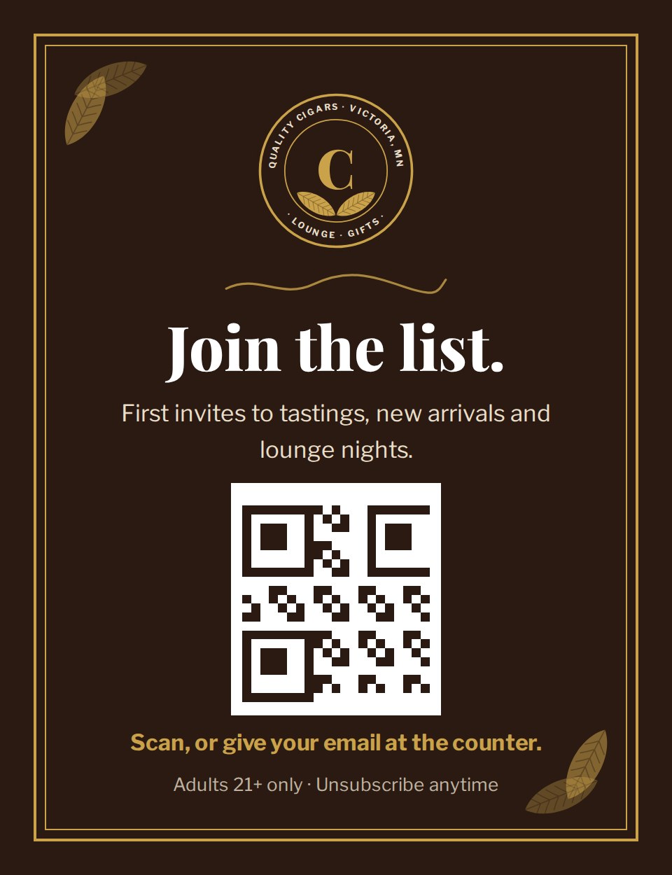 Counter card, 5 × 7 in: A QR card for the register.